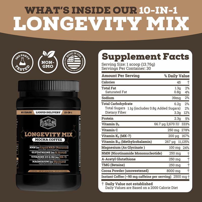 Mandara Longevity Mix — Café Mocha con NMN y Glutatión