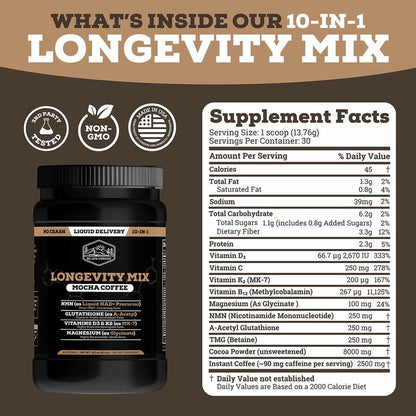 Mandara Longevity Mix — Café Mocha con NMN y Glutatión